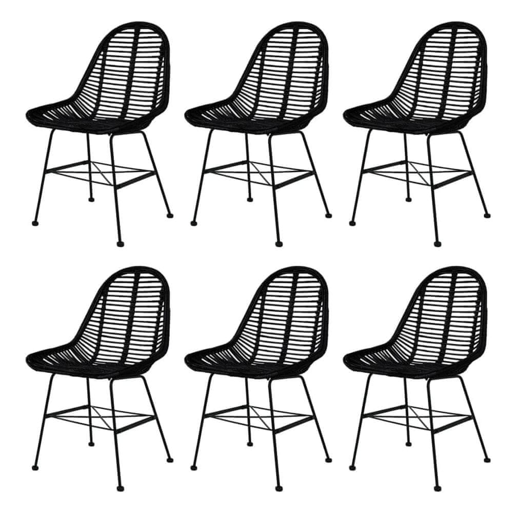 Vidaxl Jedálenské stoličky 6 ks, čierne, prírodný ratan